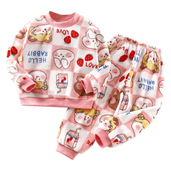 Elegyee Baby Girls Flannel Pajamas Winter Warm Cute Long Sleeve Sleepwear, Pink, Size 6-12M
