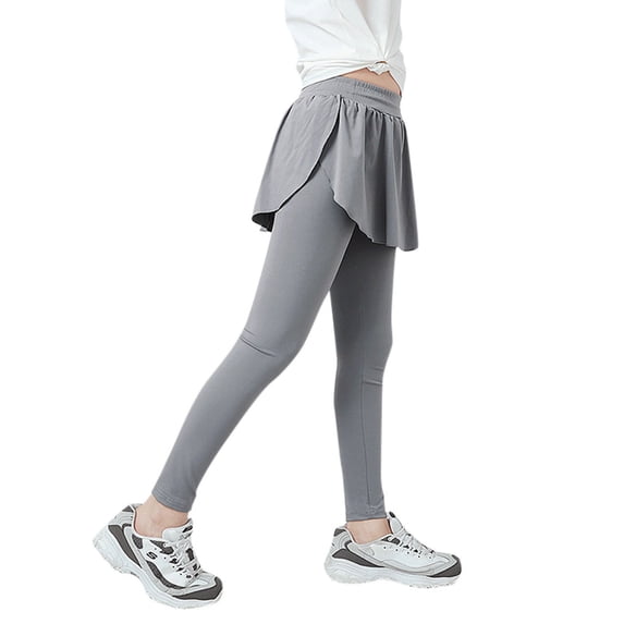 Elegyee Big Girls Yoga Leggings Solid Color Elastic Waist Soft Stretch Sport Skorts