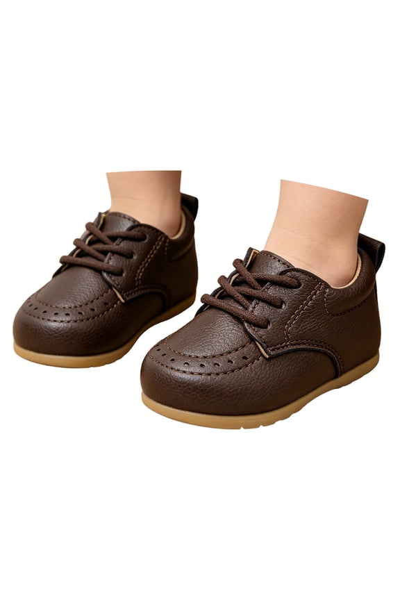 Boys Casual Sneakers Solid Lace-Up Flat Soft Sole Shoes for First Steps Walkers