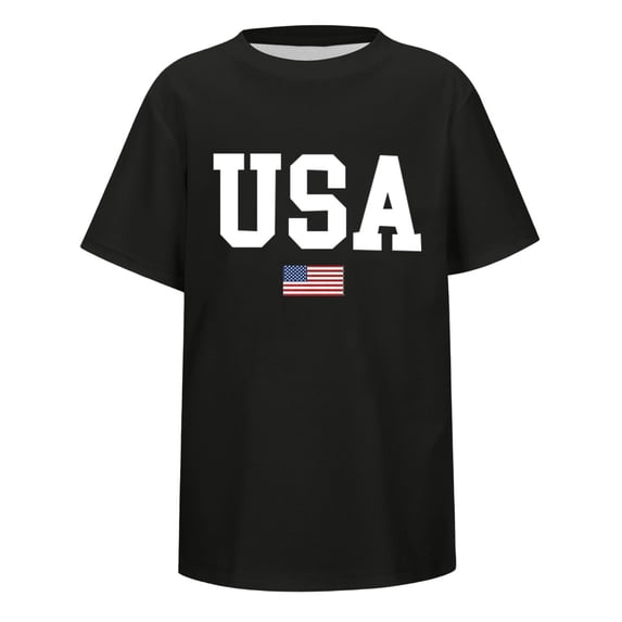 Elegyee Boys Fourth of July T Shirt Casual Letter Print Crew Neck Short Sleeve Tee, Sizes 2-13