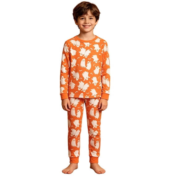 Elegyee Boys' Halloween Pajamas Ghost Print Long Sleeve Top Pants Loungewear(2-10 Years)