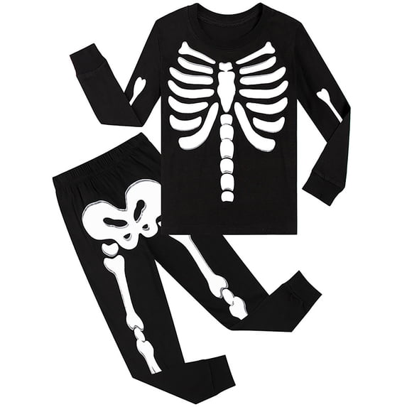 Elegyee Boys Halloween Pajamas Skeleton Long Sleeve Top Pants Sleepwear, Black, Size 9-10