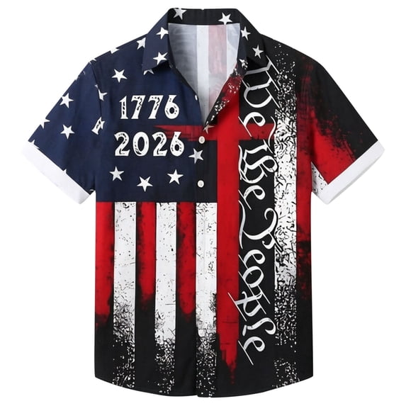 Elegyee Boys Independence Day Shirt Casual Buttons Up Graphic Short Sleeve Shirt, Sizes 5-17