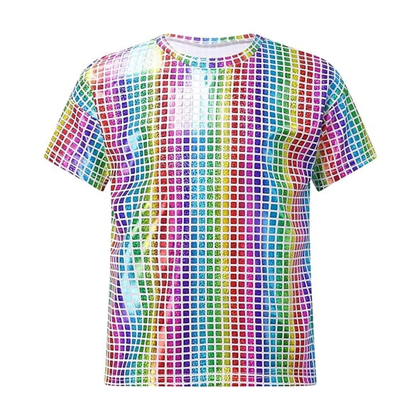 Elegyee Boys Metallic Grid Sequins T Shirt Sparkly Short Sleeve Tee for Performance, Sizes 2-19