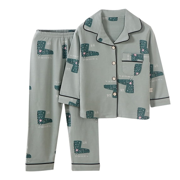 Elegyee Boys Pajamas Long Sleeve Button Down Shirt Pants Fall Winter Sleepwear Set