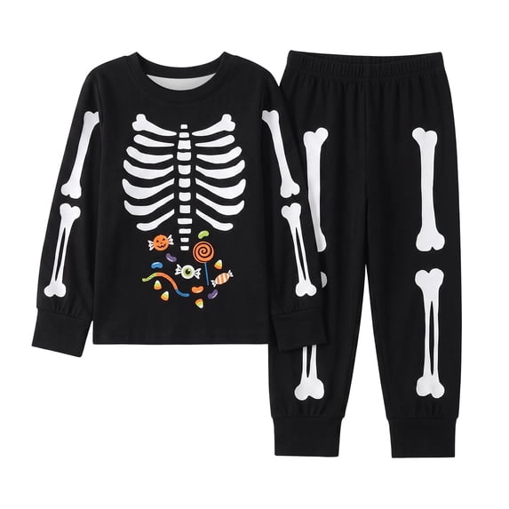 Elegyee Boys Skeleton Halloween Pajamas Long Sleeve Top Pants PJs Sleepwear(2-10 Years)