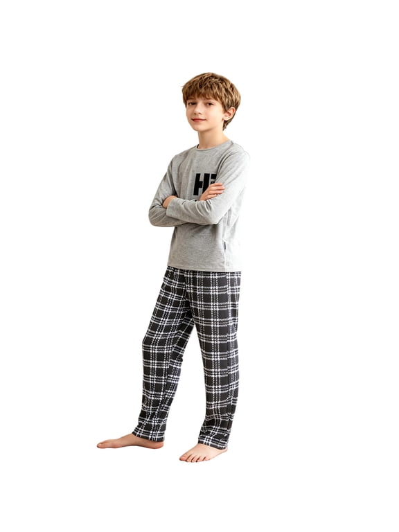 Boys Sleepwear Set 2 Piece Comfy Soft Long Sleeve Top Pants Pajamas(3-14 Years)