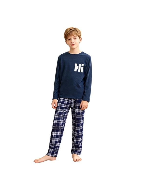 Boys Sleepwear Set 2 Piece Comfy Soft Long Sleeve Top Pants Pajamas(3-14 Years)