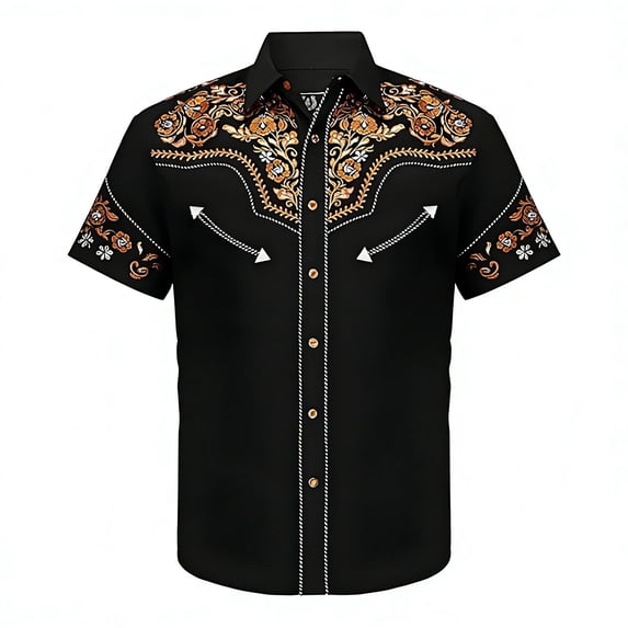 Elegyee Boys Stylish Western Cowboy Print Shirt Buttons Down Collared Short Sleeve Shirt, Sizes 6-15