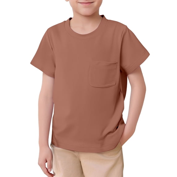 Elegyee Boys Summer Basic Short Sleeve T-Shirt Solid Color Tee with Pocket, Sizes 3-13Y