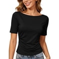 thumbnail image 1 of Elegyee Casual Short Sleeve T Shirt for Women Summer Solid Round Neck Ruched T-Shirt Top, 1 of 3