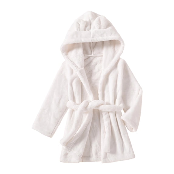 Elegyee Children's Hooded Sleepwear Robe Winter Pajama Bathrobe, White, Size 7-8