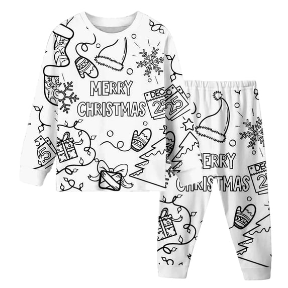 Elegyee Christmas Kids Coloring Pajamas Long Sleeve Top Pants Sleepwear Set(2-10 Years)