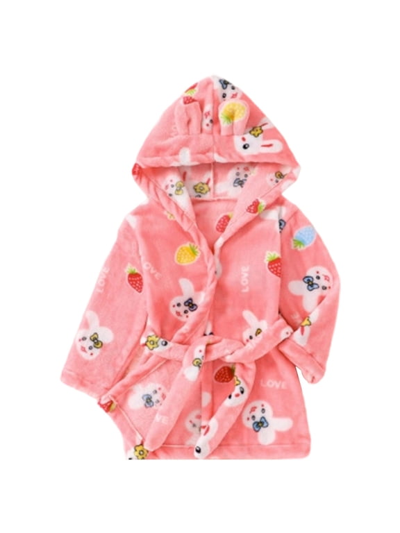 Flannel Hooded Bathrobe for Kids Winter Warm Sleepwear Robe Housecoat(1-8 Years)