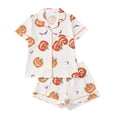 thumbnail image 1 of Elegyee Girl's Halloween Pajama Set Pumpkin Print Short Sleeves Top Shorts Kids Loungewear, White, Size 5-6, 1 of 8
