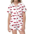 thumbnail image 1 of Elegyee Girls Bow Pajamas Satin Short Sleeve Button Down Shirt Shorts PJ Set(3-13 Years), 1 of 5