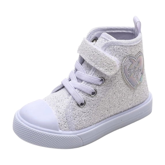 Elegyee Girls Canvas Shoes Solid Sequins High Top Adjustable Straps Casual Lightweight Sneakers