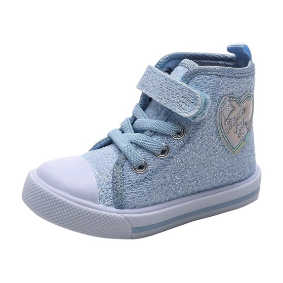 Elegyee Girls Canvas Shoes Solid Sequins High Top Adjustable Straps Casual Lightweight Sneakers