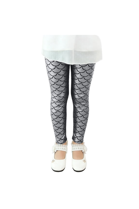 Girls Carnival Pants Fish Scale Pattern Stretch Party Wear Leggings, Sizes 2-8Y