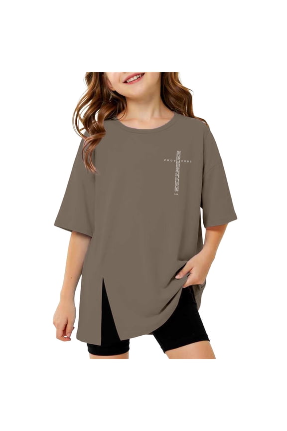 Girls Christian Faith Side Slit T Shirt Casual Graphic O Neck Short Sleeve Tee, Sizes 3-16