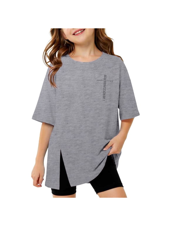 Girls Christian Faith Side Slit T Shirt Casual Graphic O Neck Short Sleeve Tee, Sizes 3-16