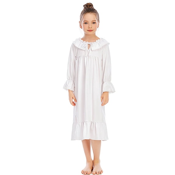 Elegyee Girls Cotton Nightgown Ruffle Long Sleeve Nightdress Soft Sleepwear(4-9 Years)