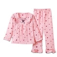 thumbnail image 1 of Elegyee Girls Cute Pajamas Hearts Print Ruffle Long Sleeve Top Pants Sleepwear, Pink, Size 5-6, 1 of 4