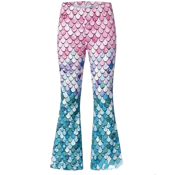 Elegyee Girls Flare Pants Fish Scale Pattern High Rise Soft Stretch Leggings, Sizes 2-14Y