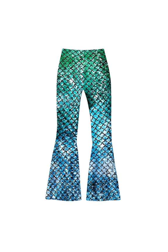Girls Flare Pants Fish Scale Pattern High Rise Soft Stretch Leggings, Sizes 2-14Y
