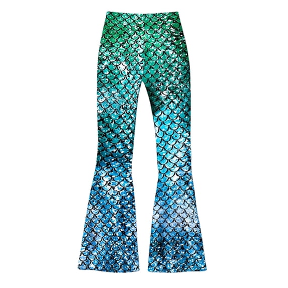 Elegyee Girls Flare Pants Fish Scale Pattern High Rise Soft Stretch Leggings, Sizes 2-14Y
