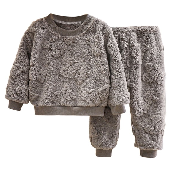 Elegyee Girls Fuzzy Pajamas Winter Warm Long Sleeve Top Pants, Grey, Size 5-6