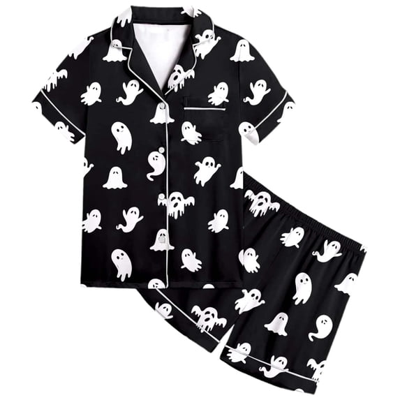 Elegyee Girls Halloween PJs Short Sleeve Button Down Shirt and Shorts Pajamas(2-13 Years)