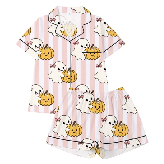 Elegyee Girls Halloween Pajama Sets Cute Short Sleeve Kids Sleepwear, Pink, Size 9-10
