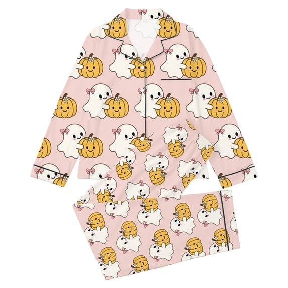 Elegyee Girls' Halloween Pajamas Cute Long Sleeve Top Pants Sleepwear, Pink, Size 11-12