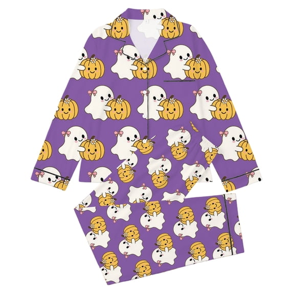 Elegyee Girls' Halloween Pajamas Cute Long Sleeve Top Pants Sleepwear, Purple, Size 13-14