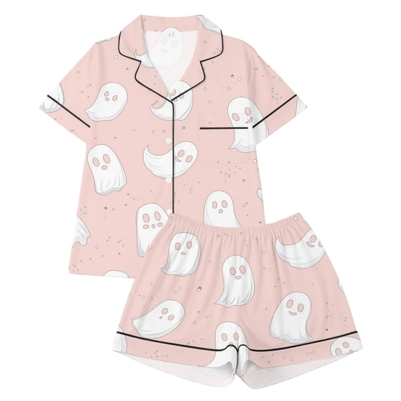 Elegyee Girls Halloween Pajamas Ghost Button Down Short Sleeve Top Shorts PJs(1-14 Years)
