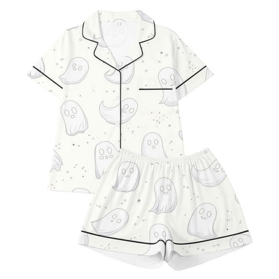Elegyee Girls Halloween Pajamas Ghost Button Down Short Sleeve Top Shorts PJs(1-14 Years)