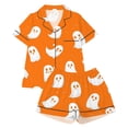 thumbnail image 1 of Elegyee Girls Halloween Pajamas Ghost Button Down Short Sleeve Top Shorts PJs(1-14 Years), 1 of 4
