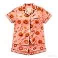 thumbnail image 1 of Elegyee Girls Halloween Pumpkin Pajamas Cute Button Down Shirt Shorts, Size 9-10, 1 of 2