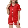 thumbnail image 1 of Elegyee Girls Pajama Sets Short Sleeve Button Down Shirt Shorts Kids Sleepwear(2-13 Years), 1 of 6