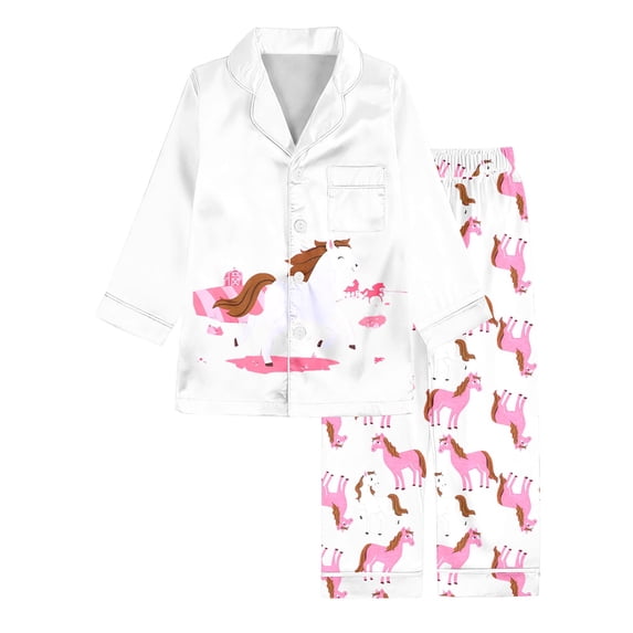 Elegyee Girls Pajamas Horse Print Button Front Long Sleeve Top Pants Sleepwear(3-14 Years)