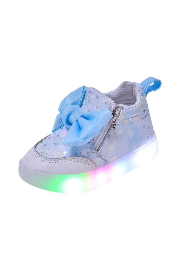 Girls Princess Skate Shoes Bow Light-Up Soft Sole Athletic Sneakers with Zipper
