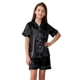 thumbnail image 1 of Elegyee Girls Satin Silk Pajamas Unisex Short Sleeve Button Down Shirt Shorts 2 Piece Sleepwear, Black, Size 9-10, 1 of 8