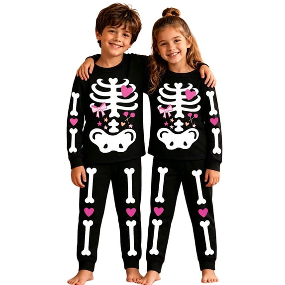 Elegyee Girls Skeleton Pajamas Comfy Long Sleeved Top Pants Sleepwear Kids PJs(2-10 Years)