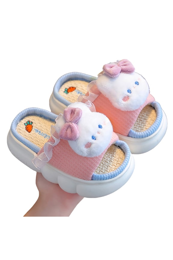 Girls Slippers Plush Bunny Soft Sole Comfortable Non Casual Home Linen Slides