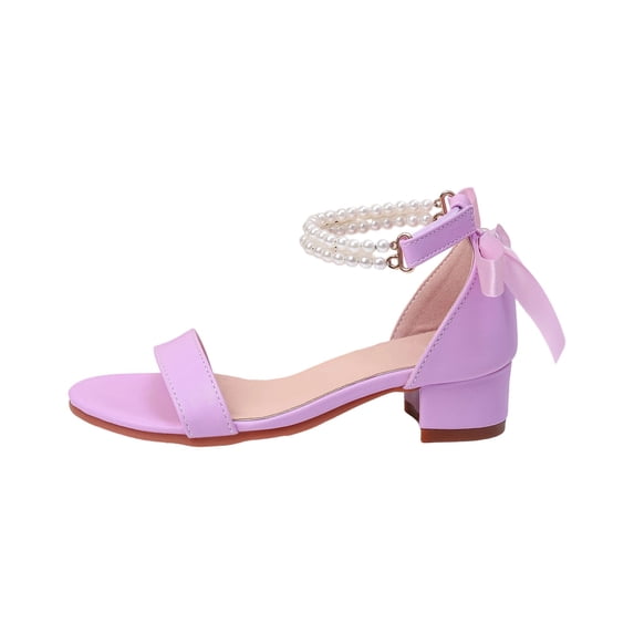 Elegyee Girls Summer Dress Shoes Casual Party Pearl Straps Mid Heel Sandals with Bow