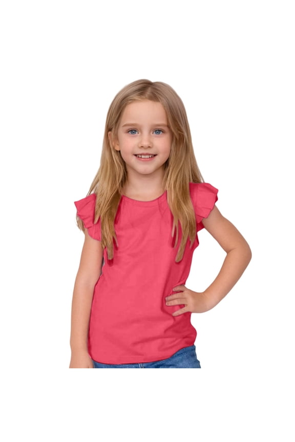 Girls Summer Sweet T Shirt Casual Solid Colro Ruffle Sleeveless Tee, Sizes 12M-8Y
