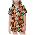 thumbnail image 1 of Elegyee Girls Thanksgiving Turkey Pajamas Satin Button Down Shirt Shorts PJs(2-13 Years), 1 of 4