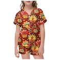 thumbnail image 1 of Elegyee Girls Thanksgiving Turkey Pajamas Satin Button Down Shirt Shorts PJs(2-13 Years), 1 of 4