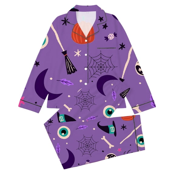 Elegyee Halloween Pajama Sets for Toddler Girls Long Sleeve Top Pants Nightwear, Purple, Size 3-4
